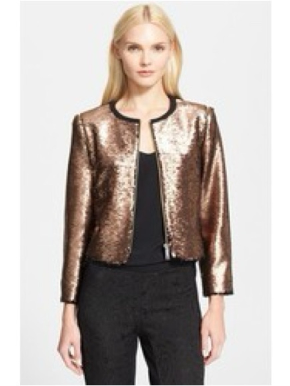 Ted Baker London Rose Gold Sequin Cropped Blazer